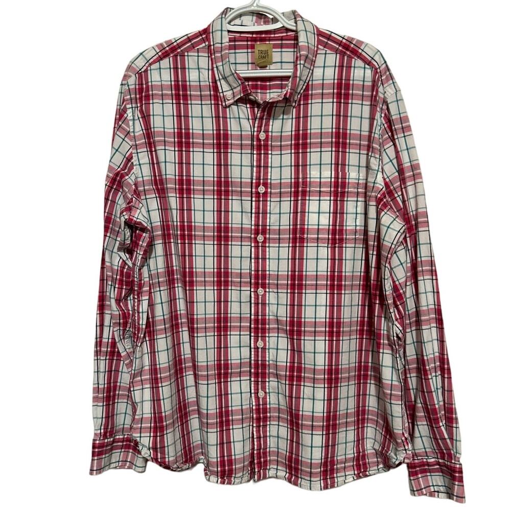 True Craft Men's Red‎ Green Black Plaid Long Sleeve Button Front Shirt Size XXL